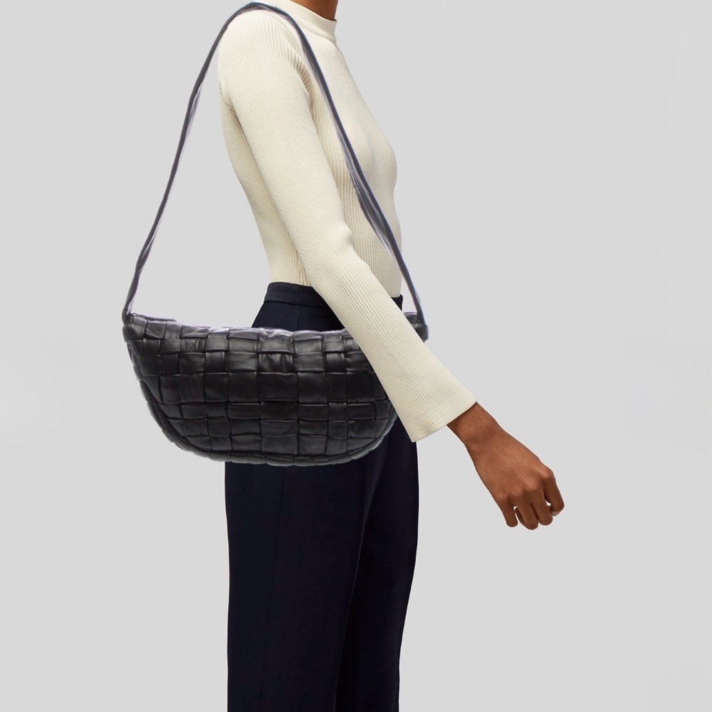 St. Agni Black Leather Woven Shoulder Bag - Picture 3 of 6